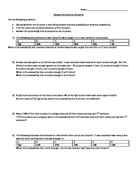 Binomial Probability Worksheets Teaching Resources Tpt