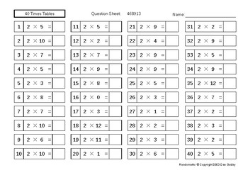 Preview of Random Multiplication Facts 2 x (0 to 12) [40 per sheet]