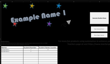Preview of Random Name Generator Compatible with Microsoft Excel (macro enabled) V1.0