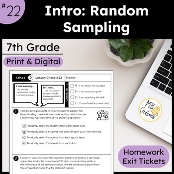 Preview of Random Sampling Worksheets & Exit Tickets - iReady Math 7th Grade L22