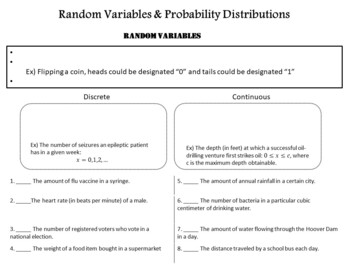 Preview of Random Variables and Probability Distributions Notes and Homework