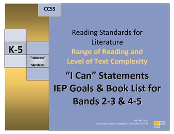 Preview of Range of Reading and Text Complexity 2-3/4-5 Band Book Lists, I Can & IEP Goals