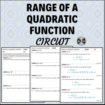 Preview of Range of a Quadratic Function - Circuit (11 problems + typed solutions)