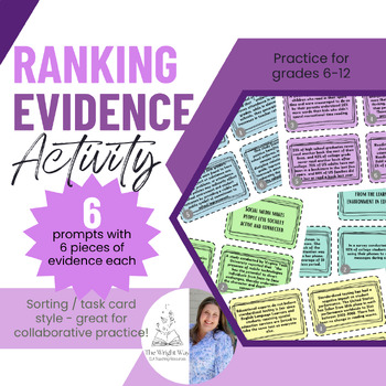 Preview of Ranking Evidence Activity | 6 Argumentative Prompts w/ 6 Cards of Evidence Each