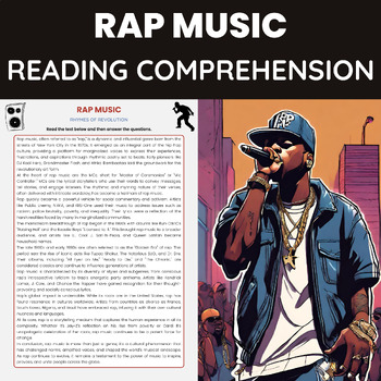 Preview of Rap Music Reading Comprehension Worksheet | History of Rap