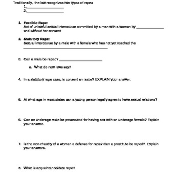 Preview of Rape: Notes and Questions Student Worksheet