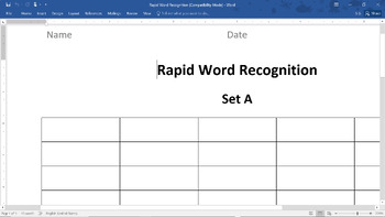 Preview of Rapid Word Recognition Chart