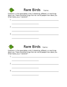Preview of Rare Birds Classroom Community Builder