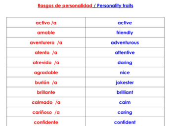 Preview of Rasgos de personalidad / Personality traits