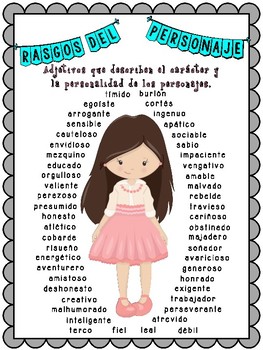 Preview of Rasgos del personaje, Character Traits, Spanish