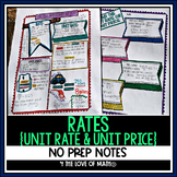Rate, Unit Rate, Unit Price No Prep Note Pages