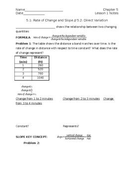 Preview of Rate of Change & Slope Notes