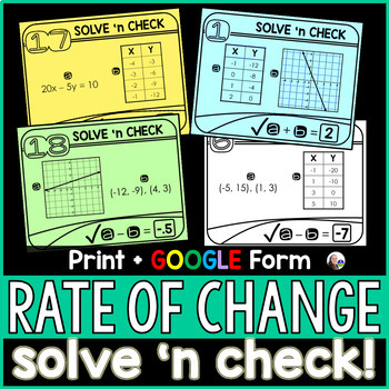 Preview of Rate of Change (Slope) Solve 'n Check! Math Tasks - print and digital