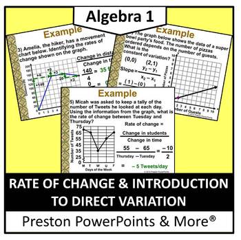 Preview of Rate of Change and Introduction to Direct Variation in a PowerPoint Presentation