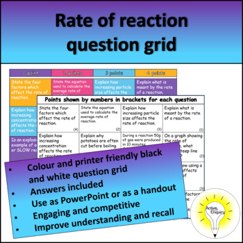 Preview of Rate of reaction - Chemistry/science question grid