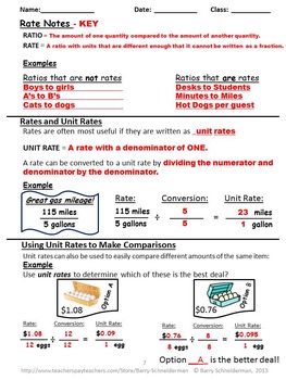 Rates and Unit Rates Worksheet, Notes, Poetry, and Warm-up Problems