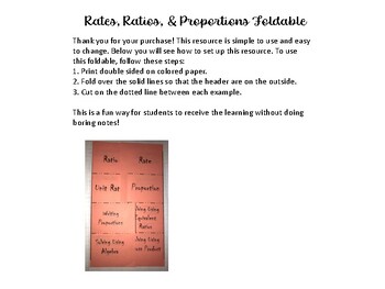 Preview of Rates, Ratio, & Proportions Foldable