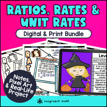 Preview of Ratios, Rates & Unit Rates Digital & Print Bundle | Google Sheets | Guided Notes