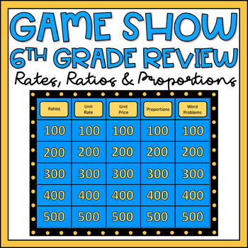 Preview of Rates Ratios and Proportions 6th Grade Math Review Game Show EDITABLE 
