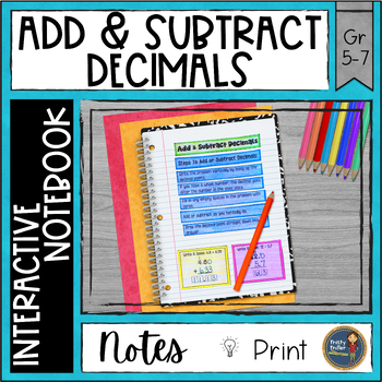 Preview of Adding and Subtracting Decimals Interactive Notebook - Notes, Examples, Practice