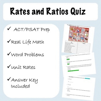 Preview of Rates and Ratios Quiz and Key