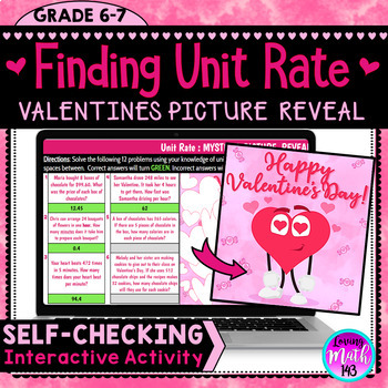 Preview of Rates and Unit Rate Valentine's Day Digital Math Mystery Picture Reveal