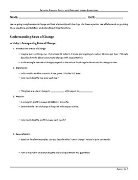Preview of Rates of Change, Slope and Graphing