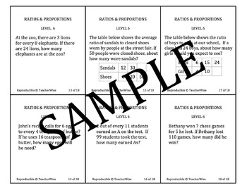 Preview of Ratio & Proportion Task Cards Bundle: Real World Problem Solving Levels 1 - 6