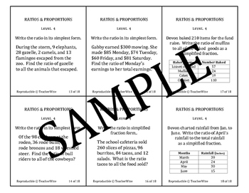 Preview of Ratio & Proportion Task Cards: Ratio of Whole (Word Problems & Tables) Level 4
