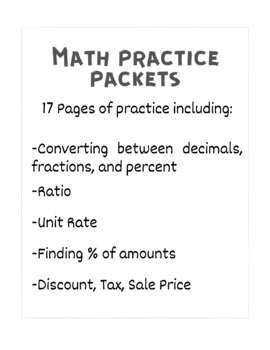 Preview of Ratio, Rate, Percent Review/Practice Packet Bundle