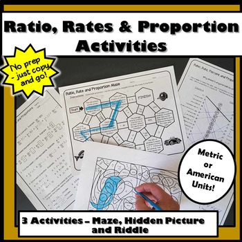 Preview of Ratio, Rate, Percent and Proportion Activities - Hidden Picture, Riddle and Maze