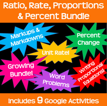 Preview of Ratio, Rate, Proportion, Percent Bundle *Google Classroom* Distance Learning