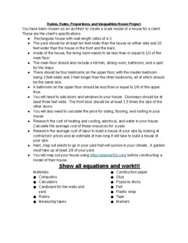 Preview of STEAM Ratio, Rates, Proportions, and Inequalities House Project