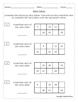 6.RP.3 Ratio Tables for Practice  Ratio tables, Sixth grade math, Teaching  6th grade