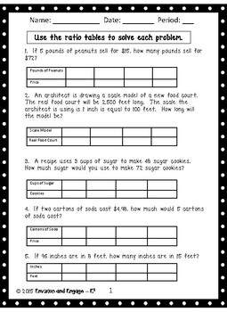 Ratio Tables Middle School by Envision and Engage | TpT