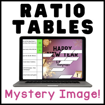 Preview of Ratio Tables | Happy New Year | Math Mystery Picture Digital Activity