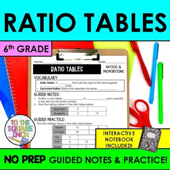 Preview of Ratio Tables Notes & Practice | Guided Notes | + Interactive Notebook Pages