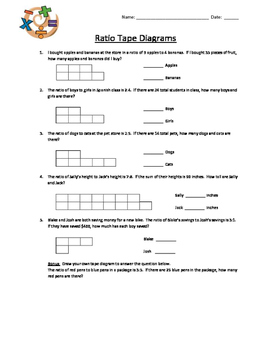 ratio tape diagrams worksheet 6th grade common core by