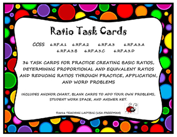 Preview of Ratio Task Cards 6.RP.A.1,6.RP.A.2, 6.RP.A.3, 6.RP.A.3.A, 6.RP.A.3.B, 6.RP.A.3.C