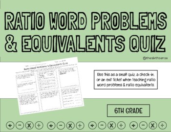 Preview of Ratio Word Problems & Equivalents Quiz