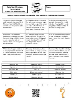 ratio word problems part from whole create the riddle activity tpt