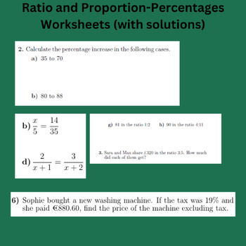 Preview of Ratio and Proportion-Percentages Worksheets (with solutions)