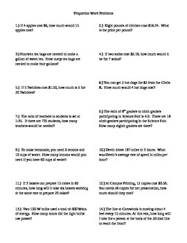 Preview of Ratio and Proportion Word Problem Worksheet