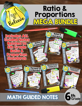 Preview of Ratio and Proportions ALL 6th GRADE STANDARDS Guided Notes /Interactive Notebook