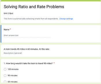 Preview of Ratio and Rate Problems Quiz