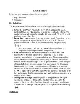 Preview of Ratio and Rates Handout - Middle School, High School, SAT / ACT Prep