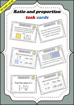 Preview of Ratio and proportion task cards - 40 task cards, word problems included