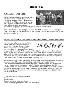 Preview of Rationalism Handout: Information About the Time of Enlightenment