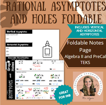 Preview of Rational Asymptotes and Holes Foldable Notes INB (Horizontal and Vertical)