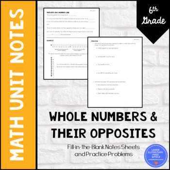 Preview of Whole Numbers and Their Opposites